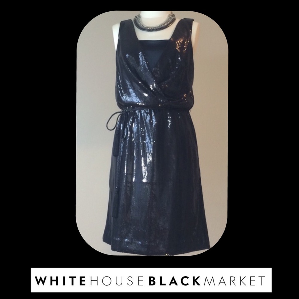 White House Black Market black sequin dress, sz 4